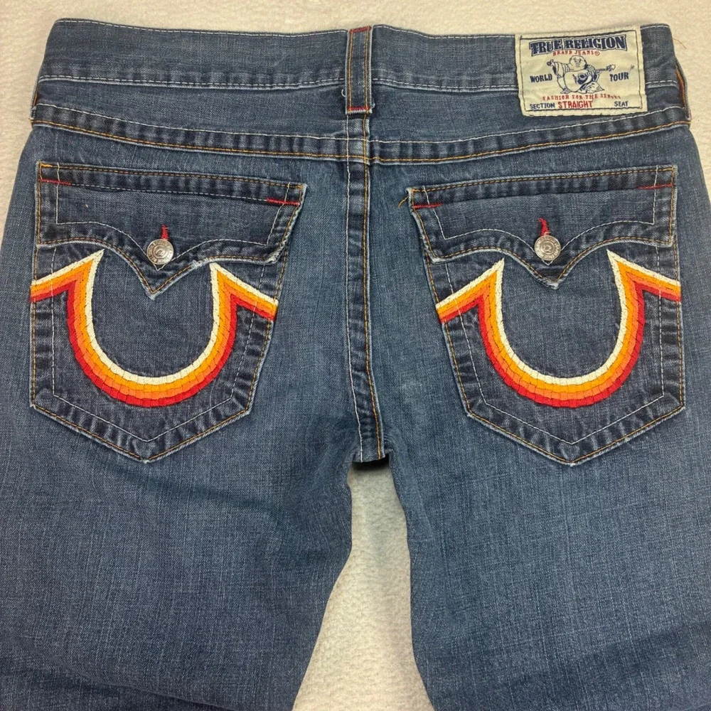 Vintage True Religion Baggy Jeans Men 36x34 Blue Embroidered Loose Straight USA